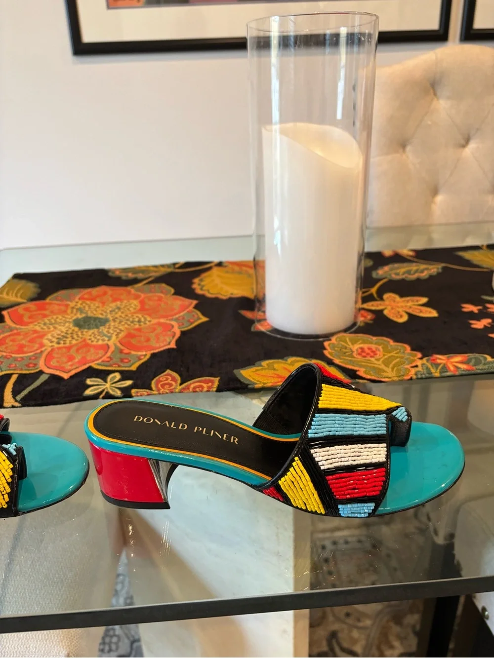 Donald Pliner Cuoio Multicolor Beaded Slide Mules